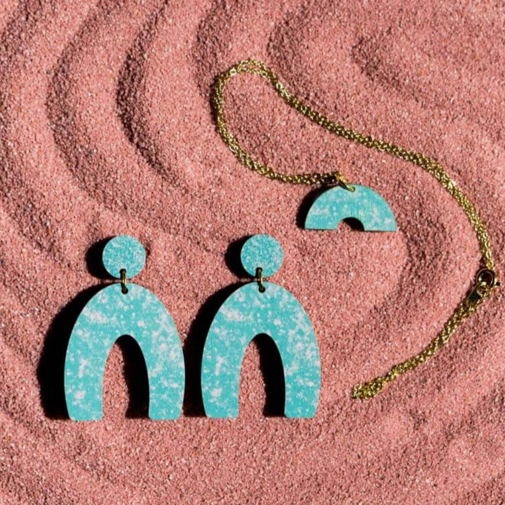 Ishbel Watson - Dappled Arch Necklace mint green with earrings