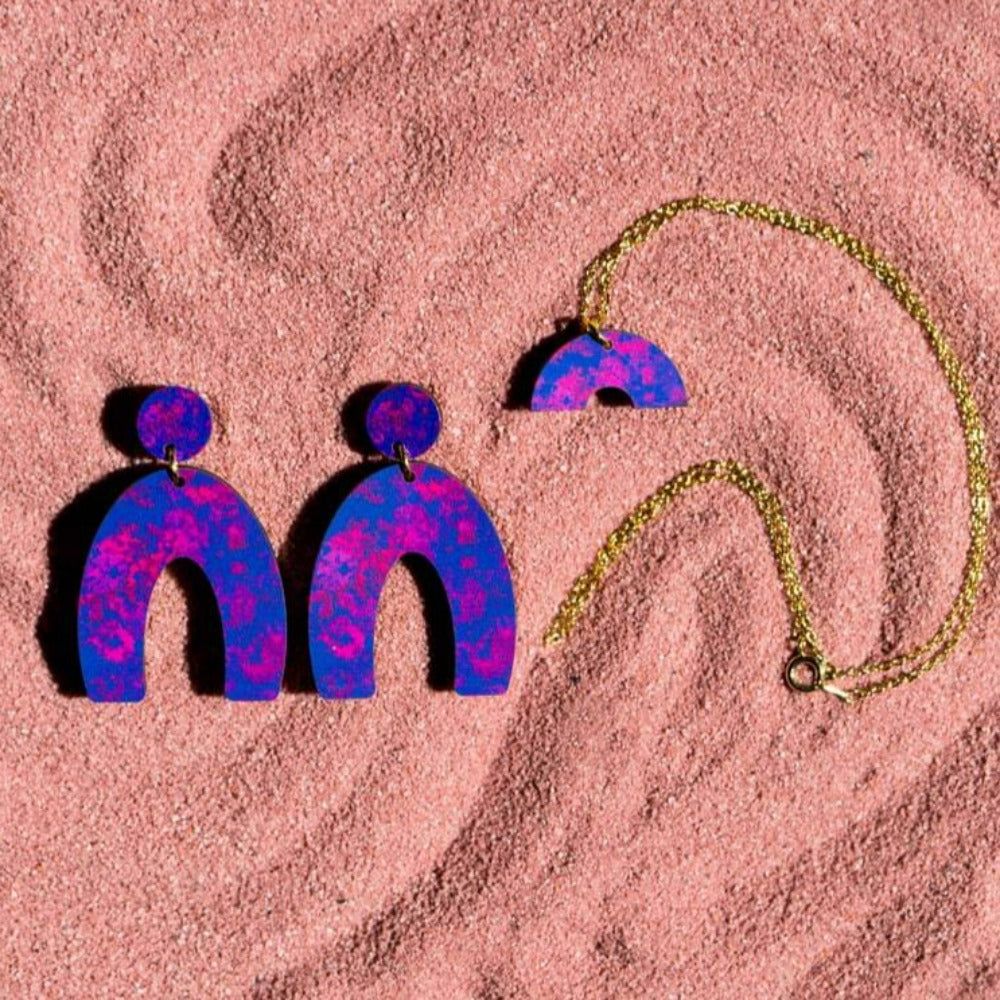 Ishbel Watson - Dappled Arch Earrings indigo earrings with necklace