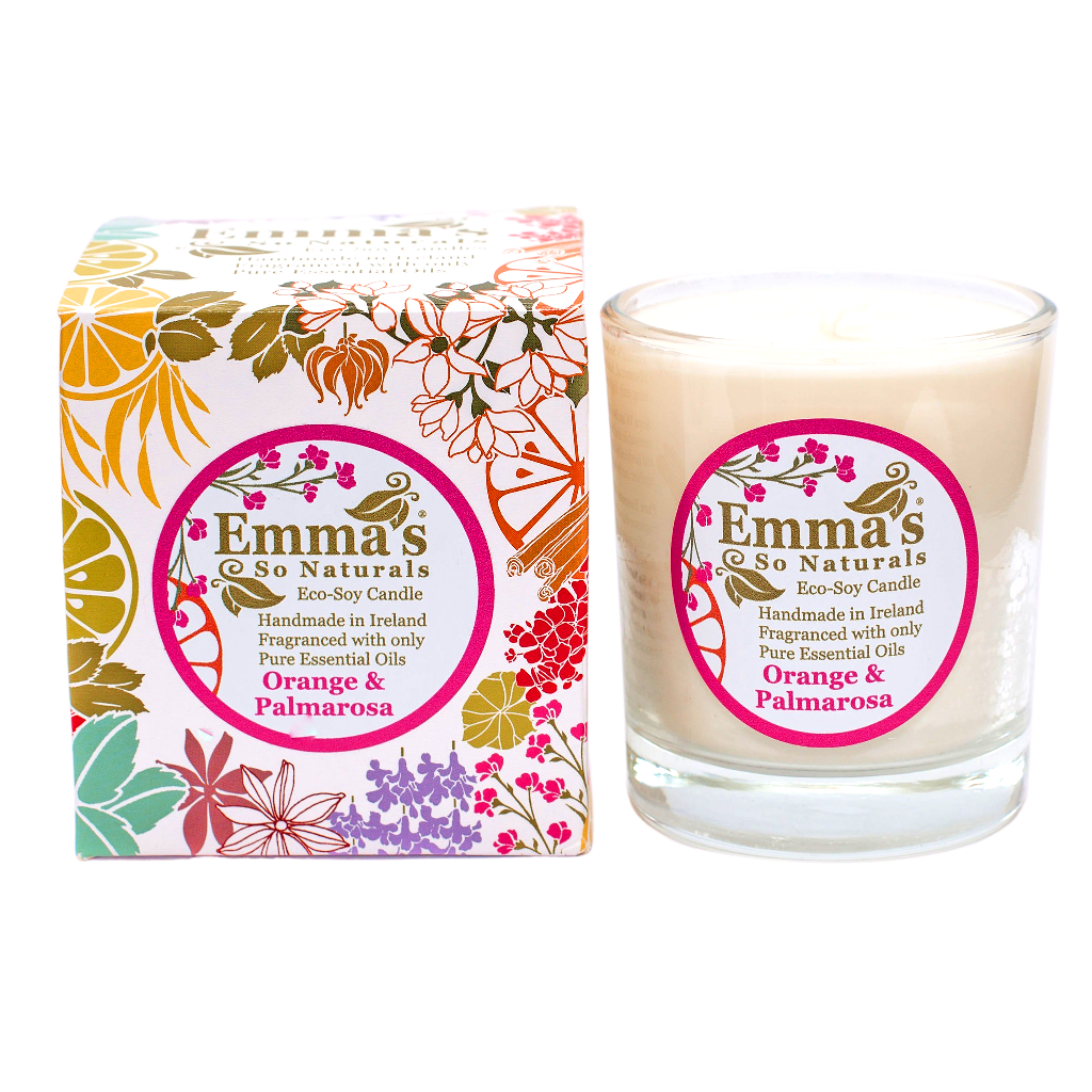 Emma's So Naturals shop irish Emma's So Naturals ORANGE & PALMAROSA FRAGRANCED BOXED GLASS TUMBLER CANDLE 50HR BURN TIME