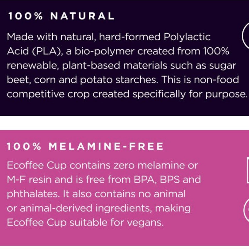 ECoffee Cups 14oz 400ml PLA Plastic free reusable cups information