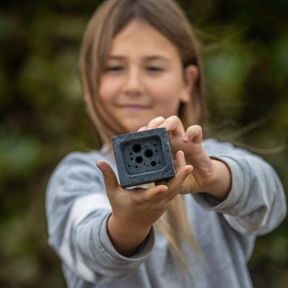 Small Bee Block for Solitary Bees Christmas Gift Idea -  Child holding mini bee clock for solitary bees