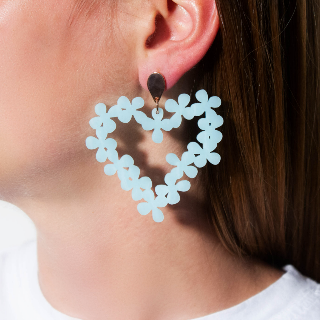 Toolally Hearts in flower earrings island blue