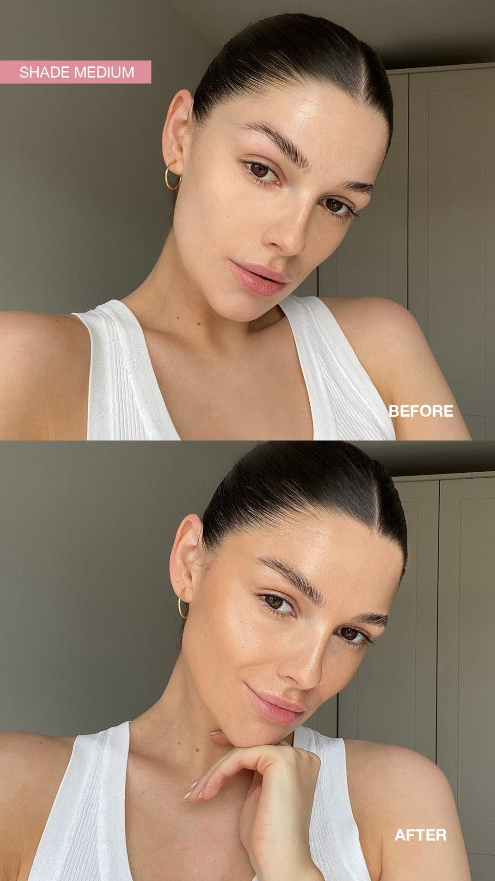 Bare By Vogue Face Tanning Serum Light medium dark 30ml bottle tan model