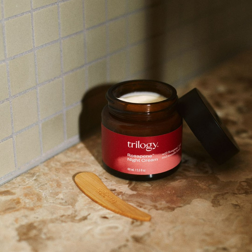 Trilogy rosapene night cream 60ml jar with spatula