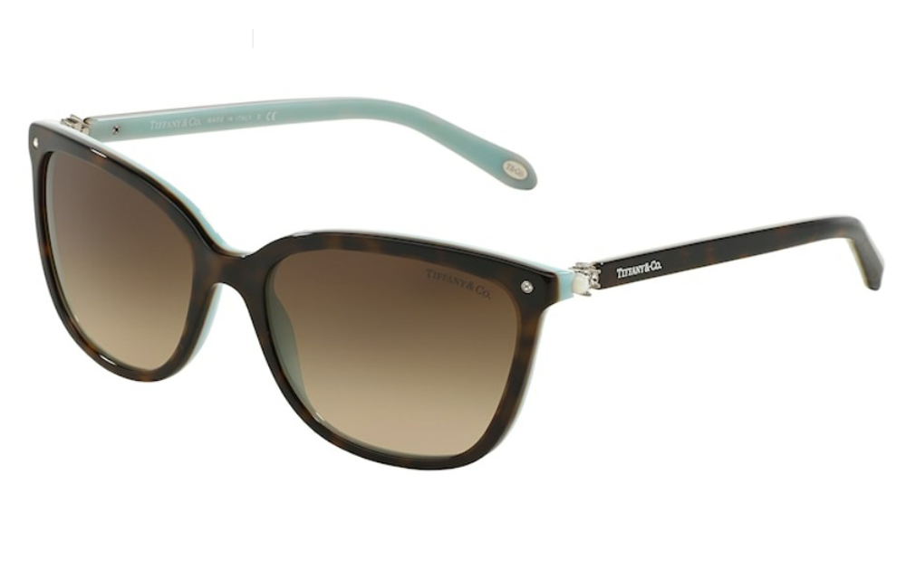 Tiffany brown and blue sunglasses with crystals and pearls on the side