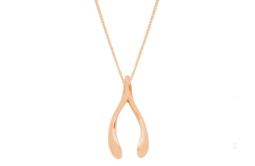 Town Centre Pharmacy Katie Mullally Tiny Rose Gold Wishbone Necklace