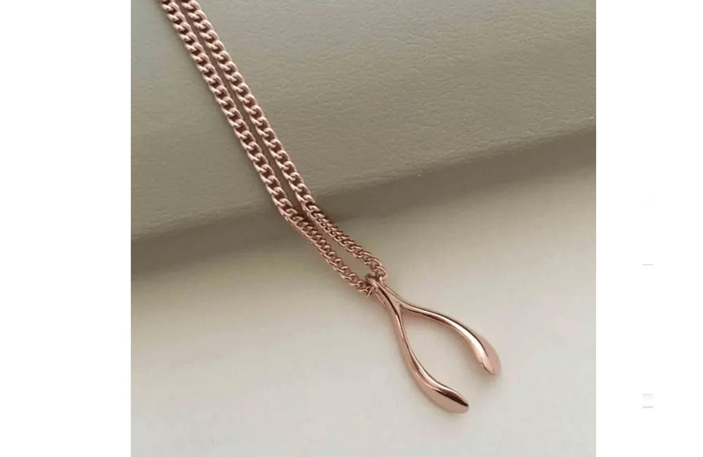 Town Centre Pharmacy Katie Mullally Tiny Rose Gold Wishbone Necklace