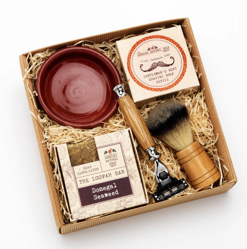 Donegal Soap Company Gift Set with shaving soap, shaving bowl, shaver, brush and soap