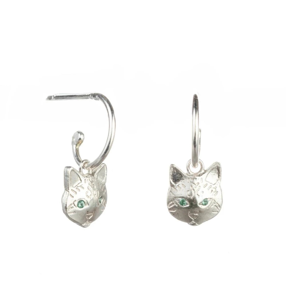 Amanda Coleman Handmade Cat Head Earrings On Mini Hoops