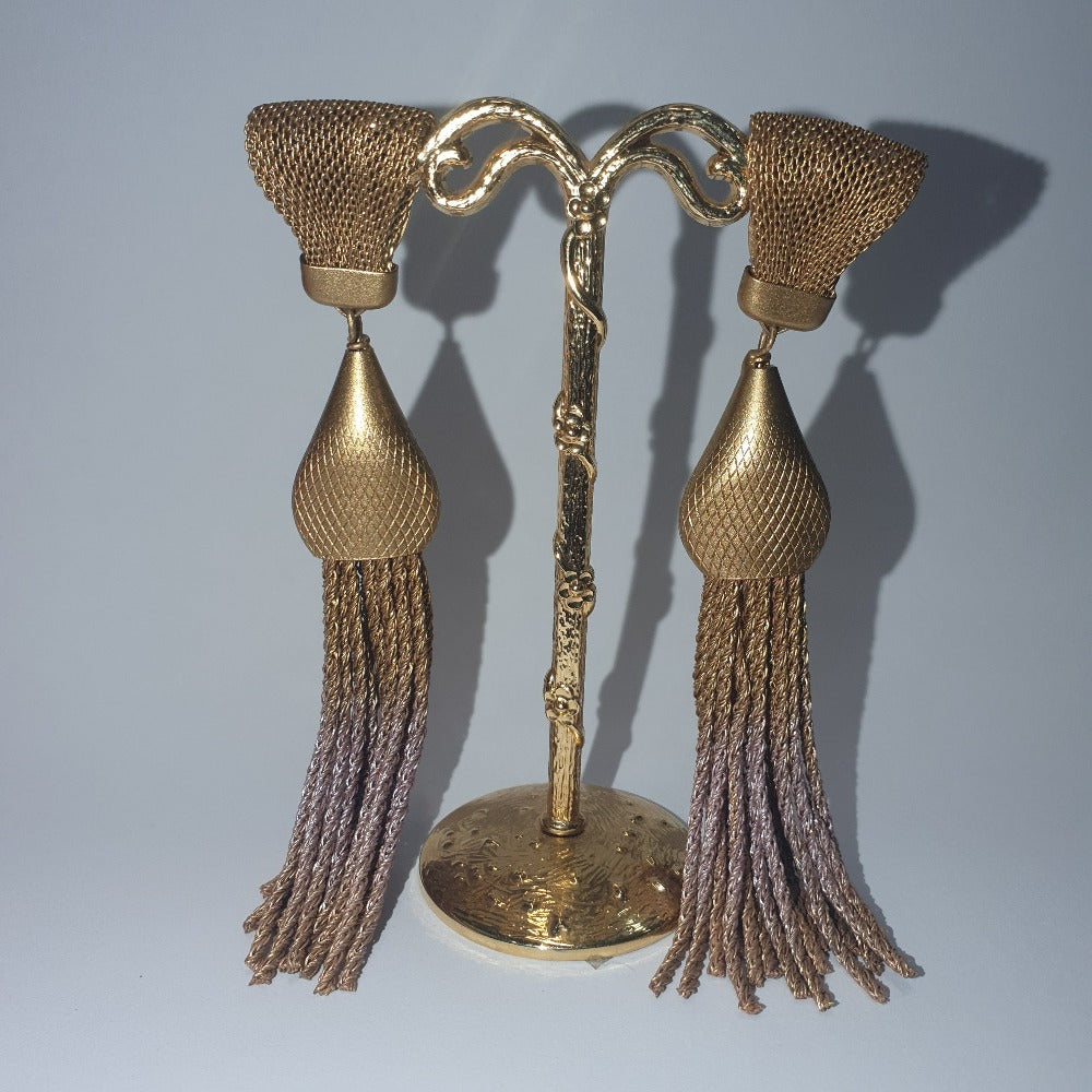 Sarah Cavender Metalworks Jewellery - Grand Tassel Earrings With Onion Dome Cap