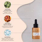 Upcycled Peptide Serum with ingredients and benefits on a skincare product illustration.