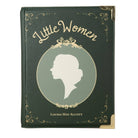 Book-shaped handbag with 'Little Women' design on a white background