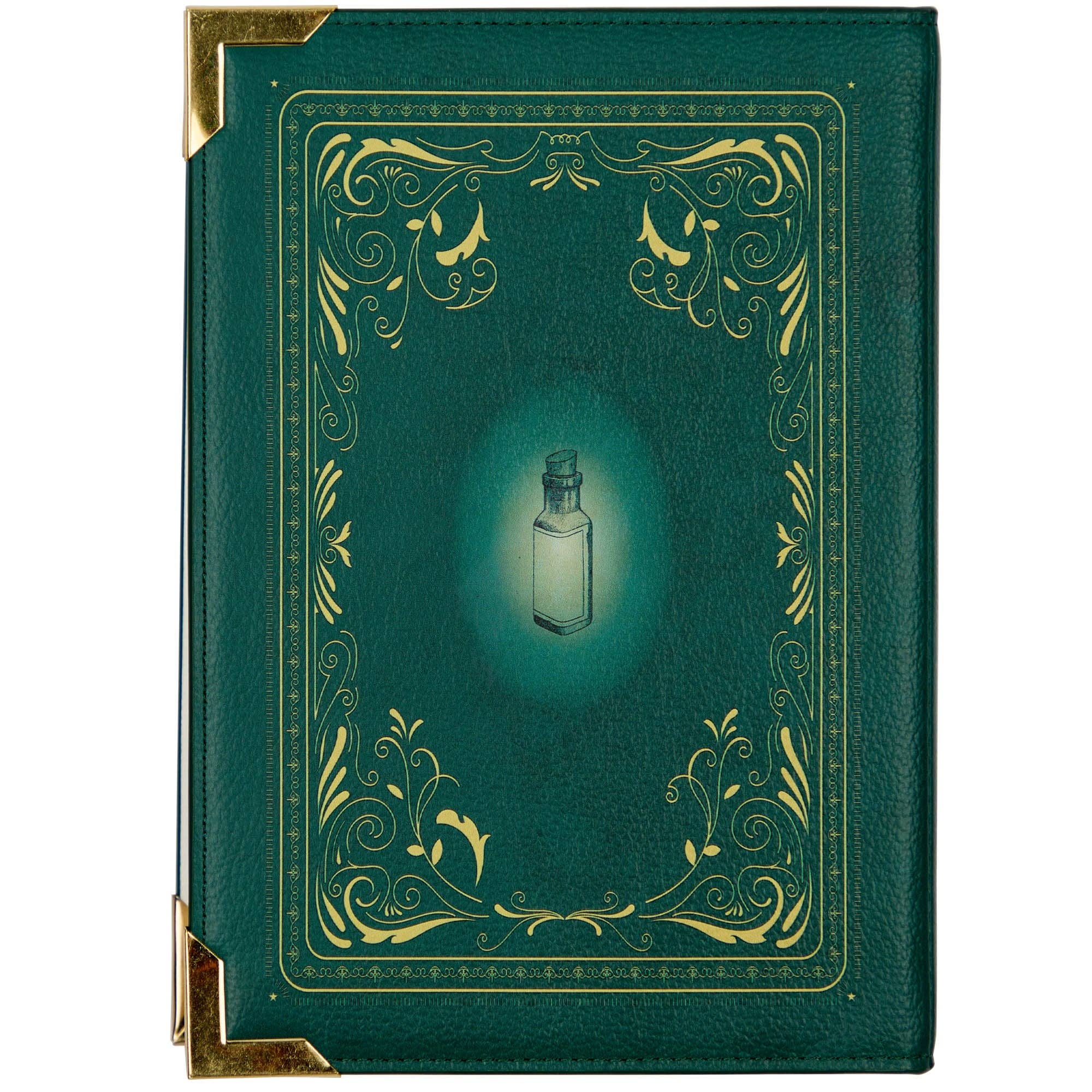 Green book-shaped bag with 'Encyclopedia of Potion Making' design on a white background