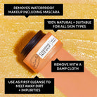 Cleansing face balm jar with text on a textured yellow background