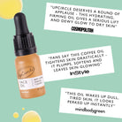 UpCircle Face Oil bottle with positive reviews on a light green background