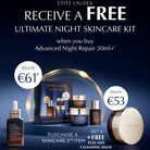Estée Lauder advertisement for a free skincare kit with Advanced Night Repair 30ml purchase.