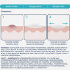Instructions for using a blemish treatment product with illustrations and text.