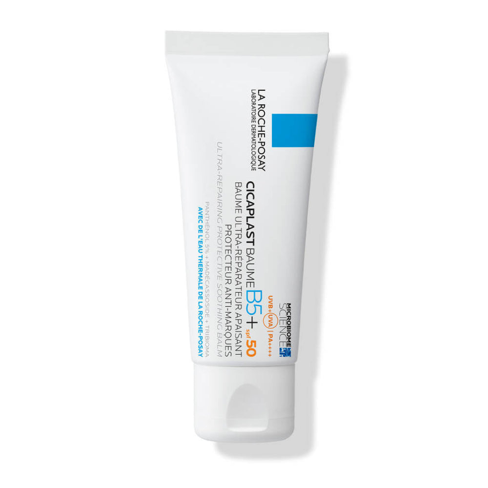 La Roche-Posay Cicaplast Baume B5+ sunscreen tube on a white background