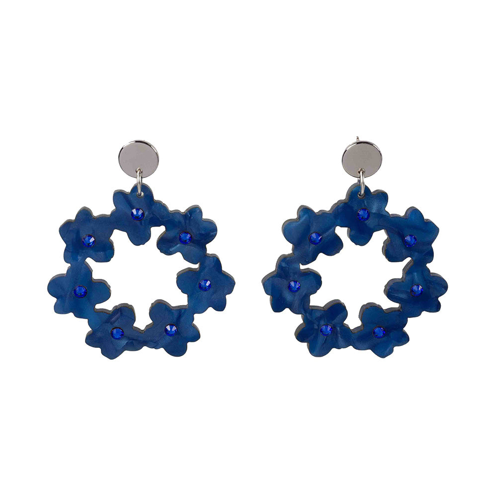 Crystal Blossom Hoop Earrings blue