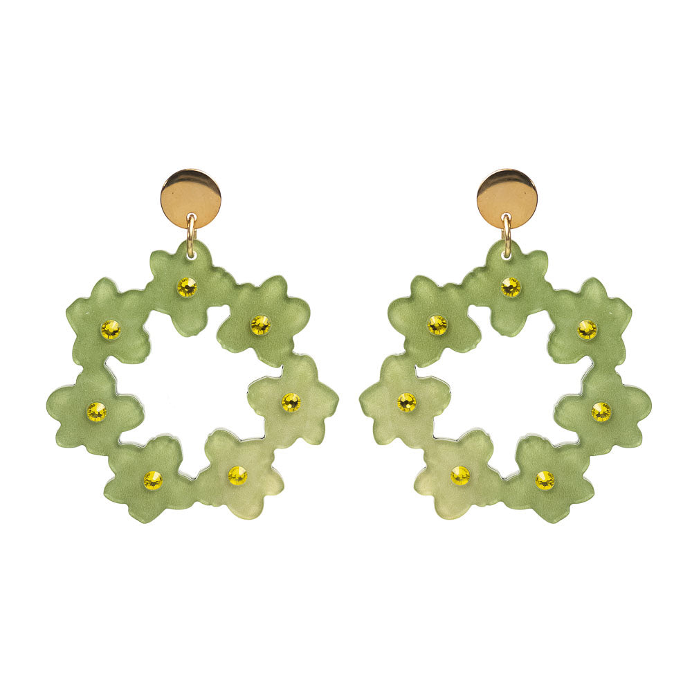 Crystal Blossom Hoop Earrings green