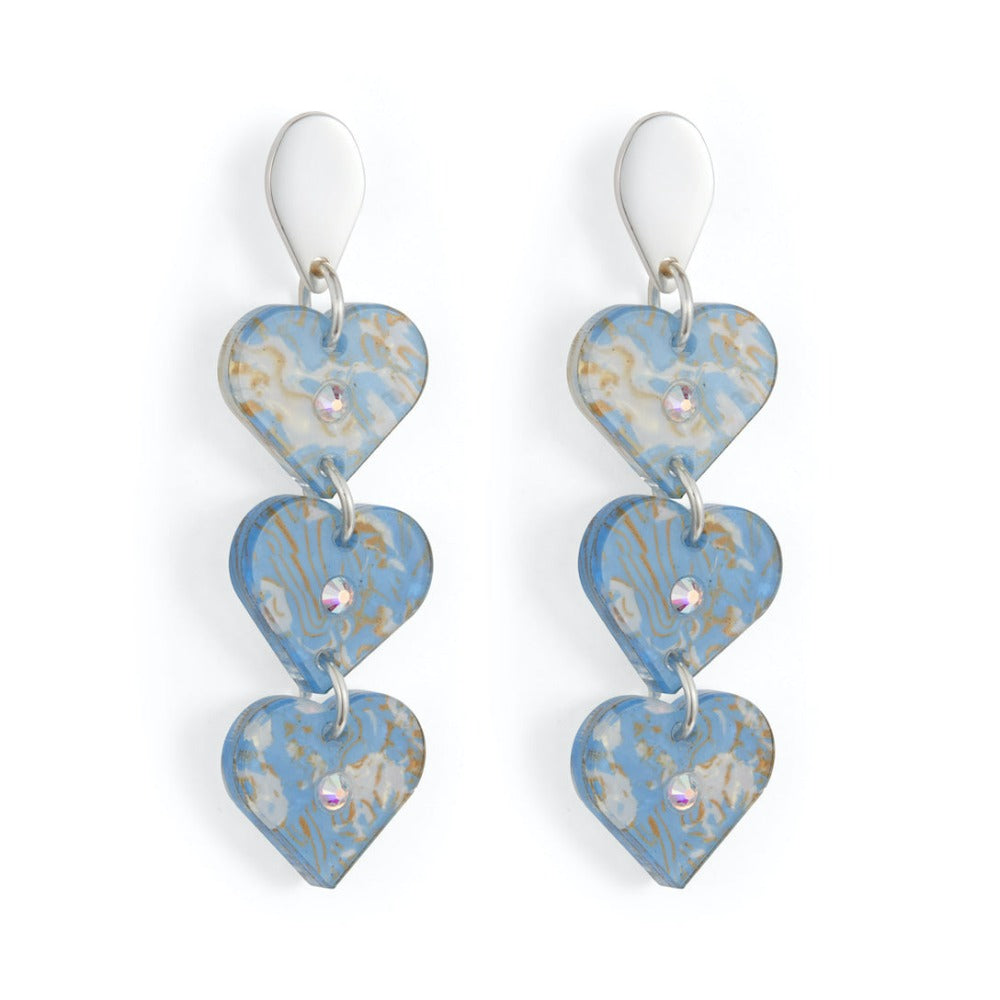 Toolally Crystal Heart Drop Earrings blue shell
