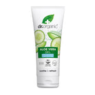 Dr. Organic aloe vera gel tube with cucumber slices on a white background