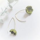 flower long earrings green