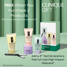 Clinique gift set with products and a box on a green background