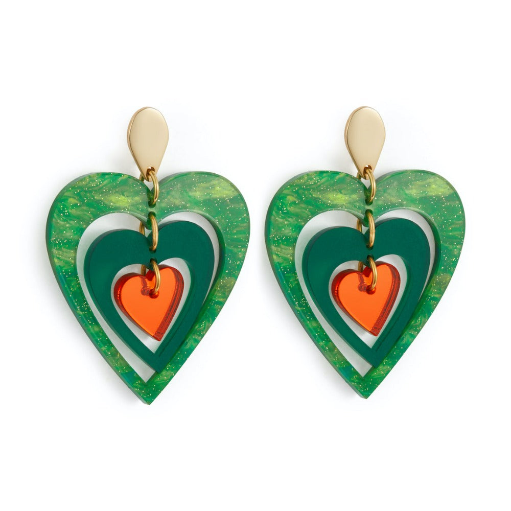 Toolally Pop Heart Earrings green and orange