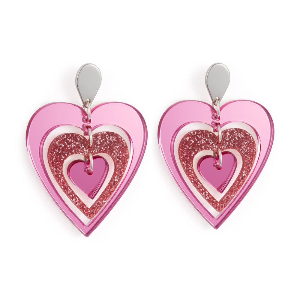 Toolally Pop Heart Earrings pink & mirror pink