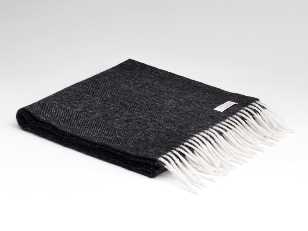 McNutt Scarf of Donegal - Lambswool Black Herringbone Scarf
