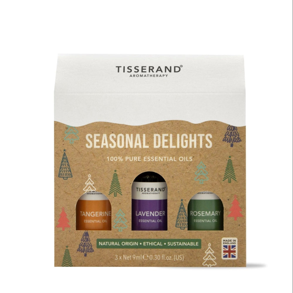 Tisserand Aromatherapy Seasonal Delights gift set packaging on a white background