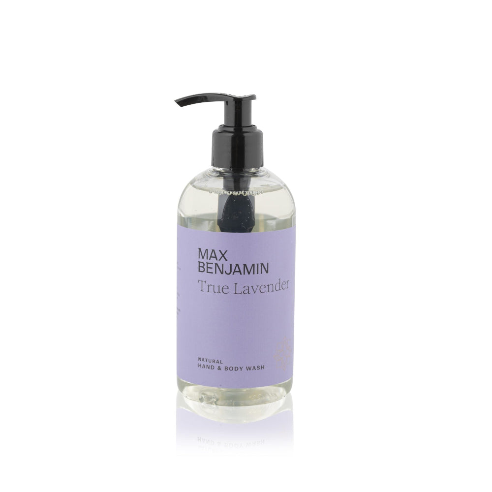 Max Benjamin True Lavender hand and body wash bottle on a white background