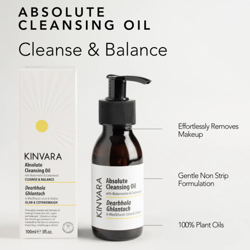 Kinvara Absolute Cleansing Oil bottle and packaging on a white background