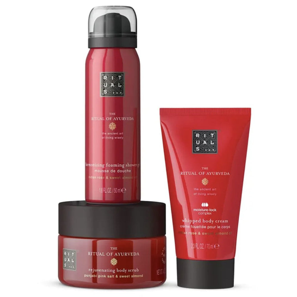 A three-piece skincare set from Rituals 'The Ritual of Ayurveda' collection