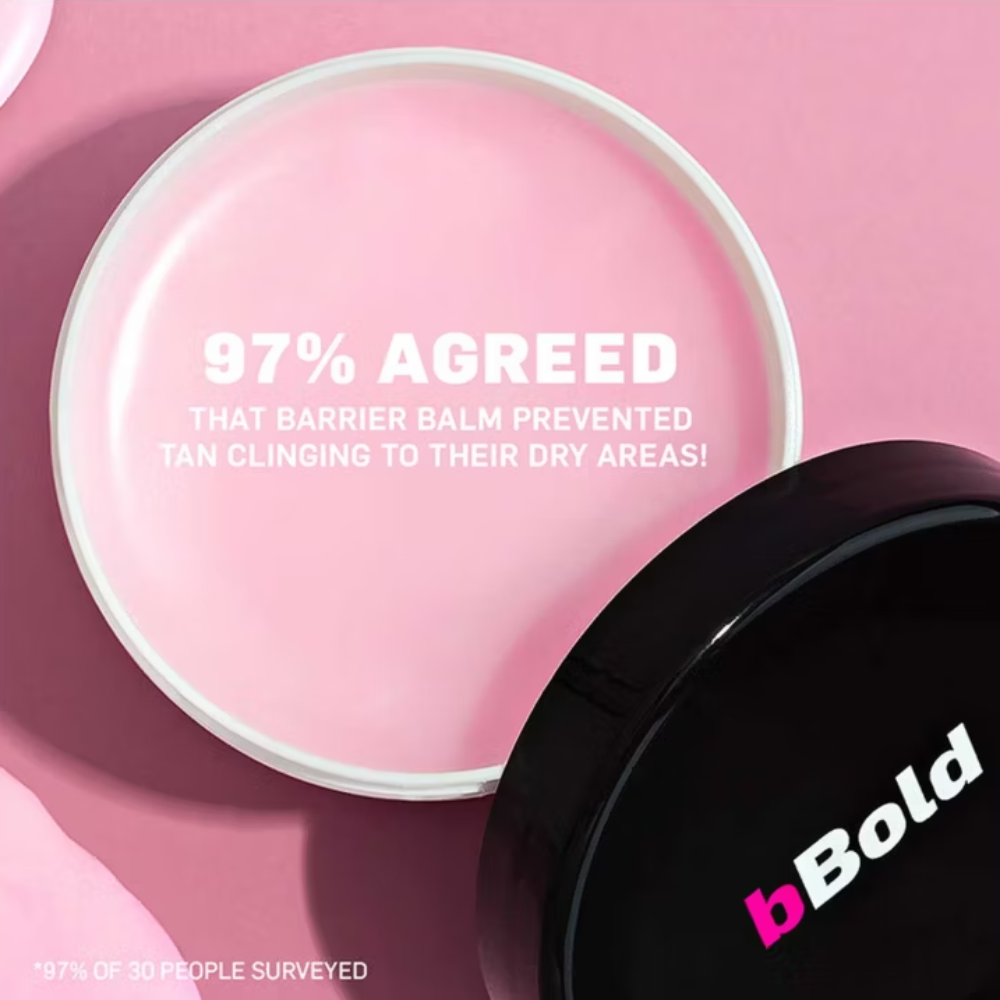 Barrier balm container with pink background and 'bBold' branding
