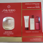 Shiseido skincare set with red and white packaging on a white background