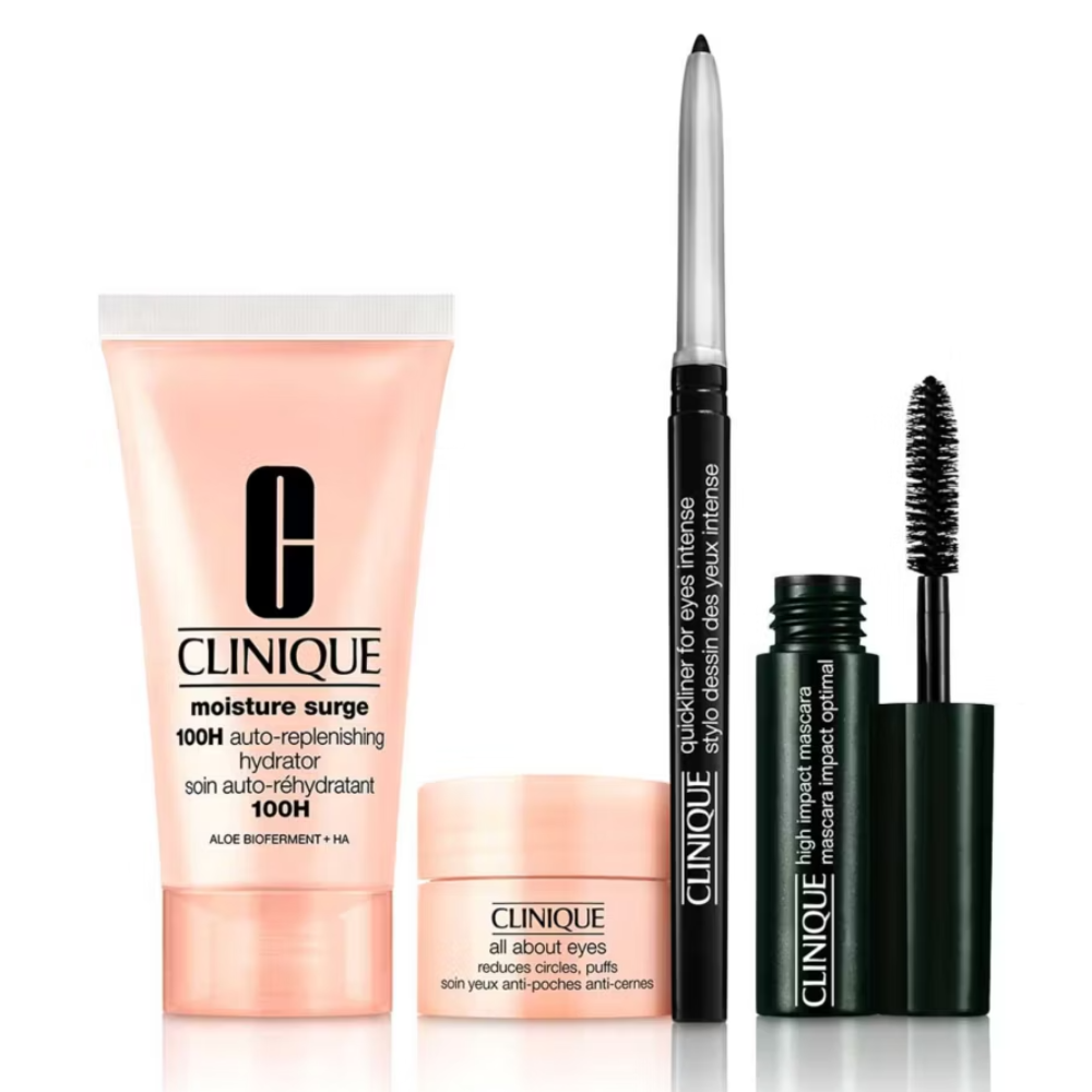 Clinique skincare and makeup products on a white background