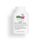 Sebamed liquid face and body wash bottle on a white background