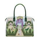 Handbag with garden scene design on a white background
