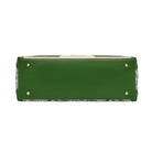 Green handbag with floral pattern on a white background