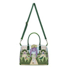Handbag with garden scene design on a white background