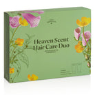 Green box of Heaven Scent Hair Care Duo with floral designs on a white background