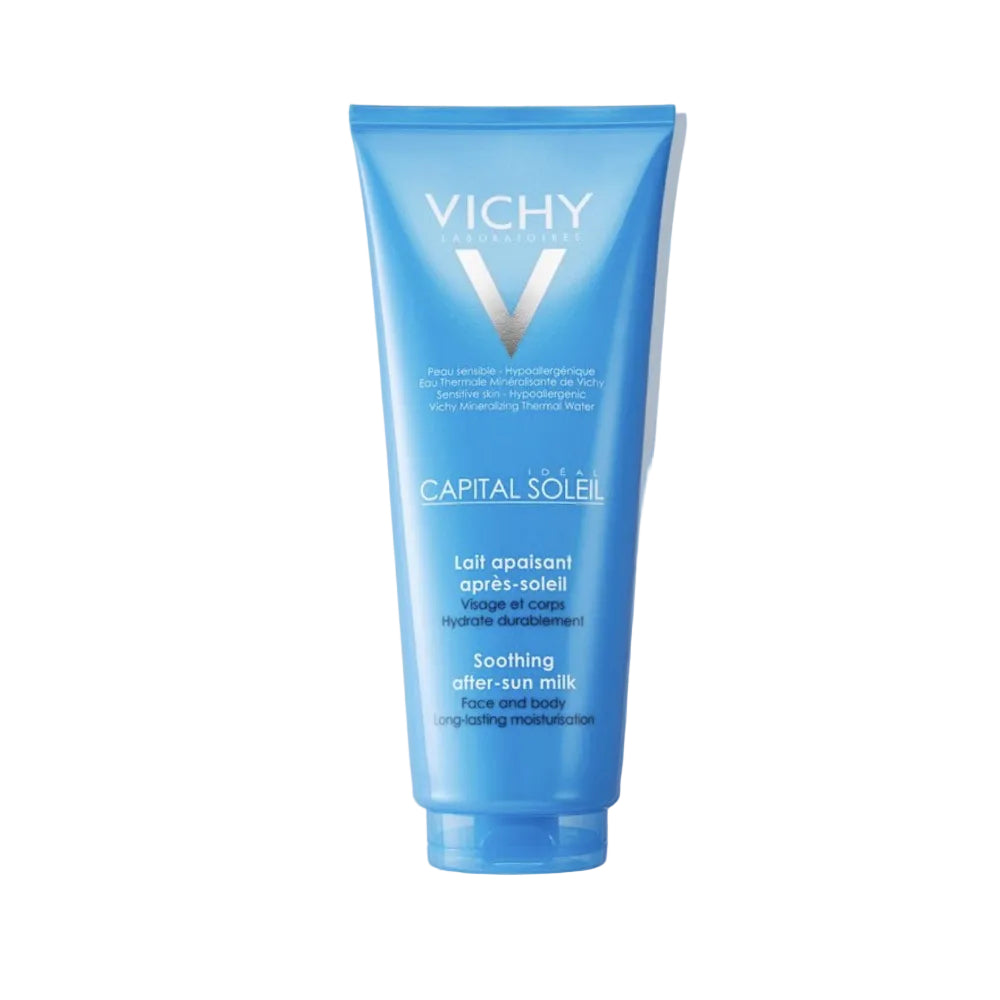 Vichy Capital Soleil after-sun milk tube on a white background