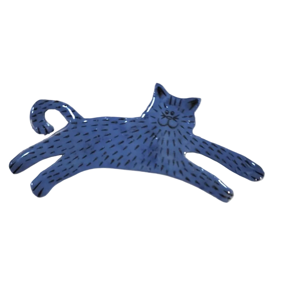 Blue cat-shaped object on a white background