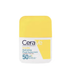 CeraVe sunscreen bottle with yellow cap on a white background