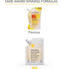 Comparison of Kinvara product packaging with new and previous designs on a white background.