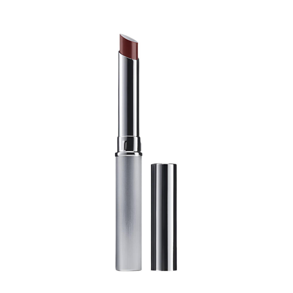 Lipstick with silver case on a light gray background