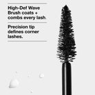 Black mascara brush with text on a white background