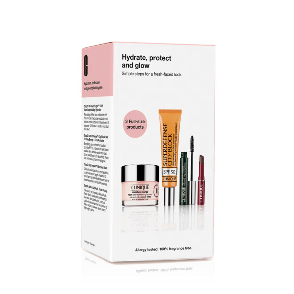 Clinique skincare product set packaging on a white background